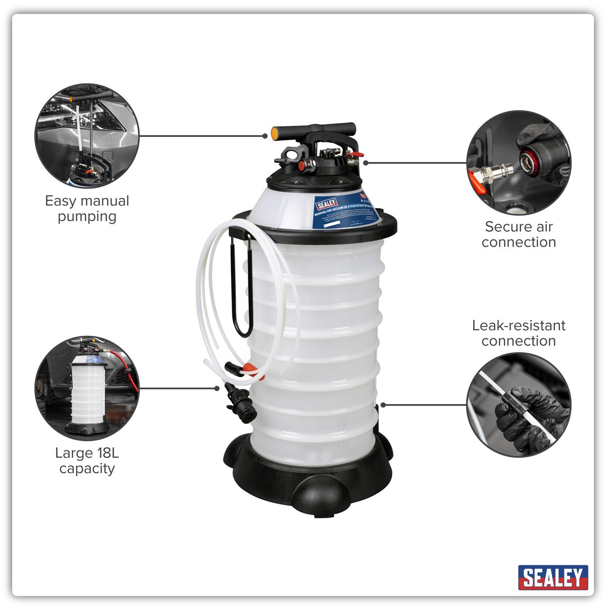 Sealey Manual Air Vacuum Oil & Fluid Extractor Pump 18L
