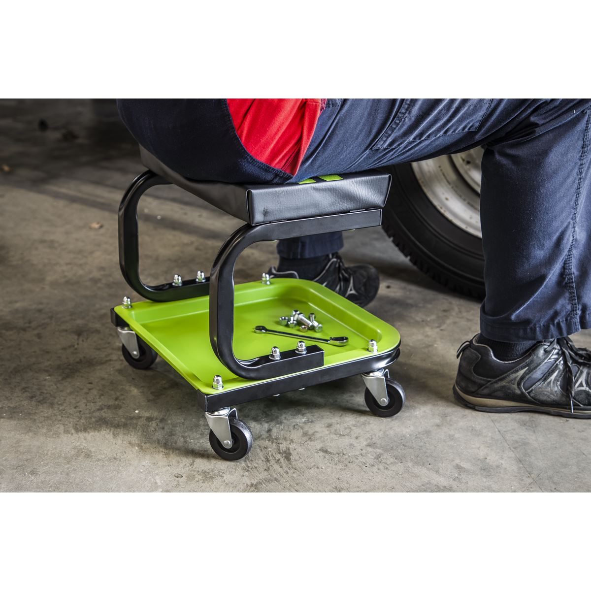 Sealey Mechanic's Utility Seat Deluxe Hi-Vis Green SCR9HV