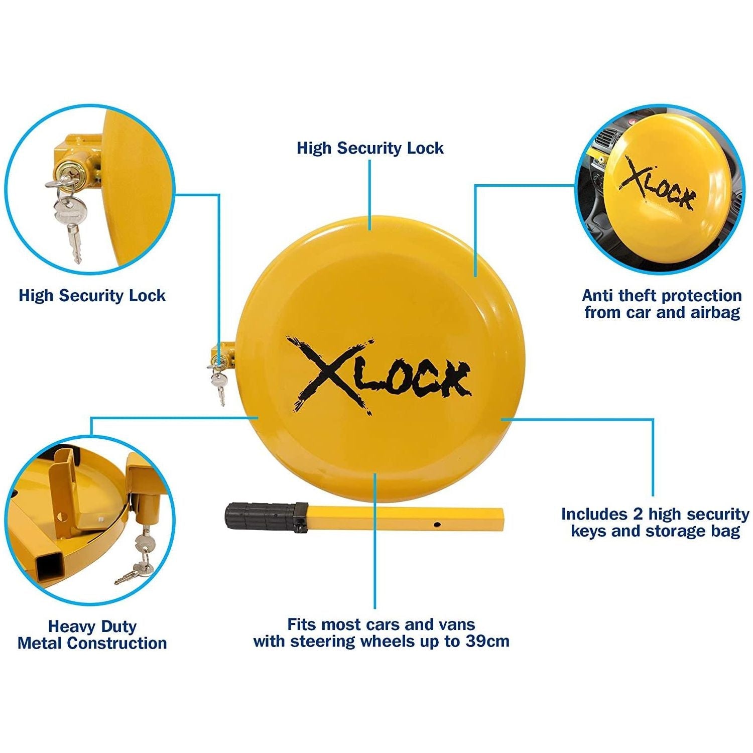 Car Anti Theft High Security Full Face Disc Cover Steering Wheel Lock SWUXSL2