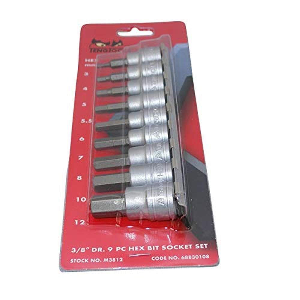 Teng Tools 3/8" Hex Bit Socket Clip Rail Set 9 Pieces