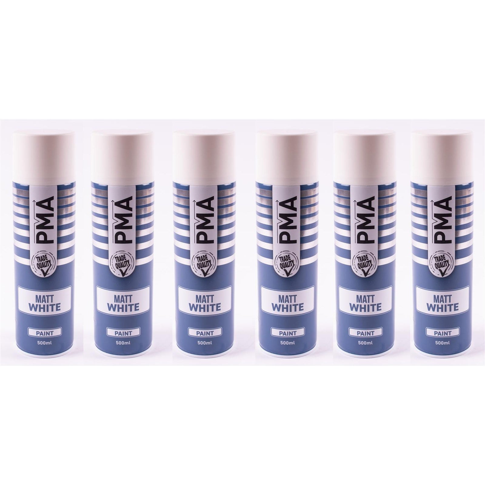 6 x PMA Aerosol Spray Paint Matt White Acrylic High Coverage 500ml