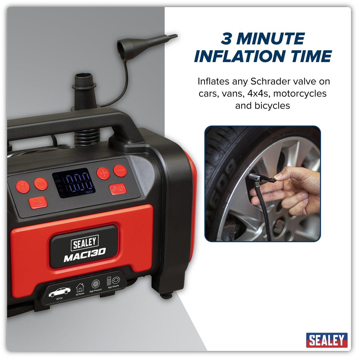 Sealey Tyre Inflator & High-Volume Air Pump MAC13D 120psi