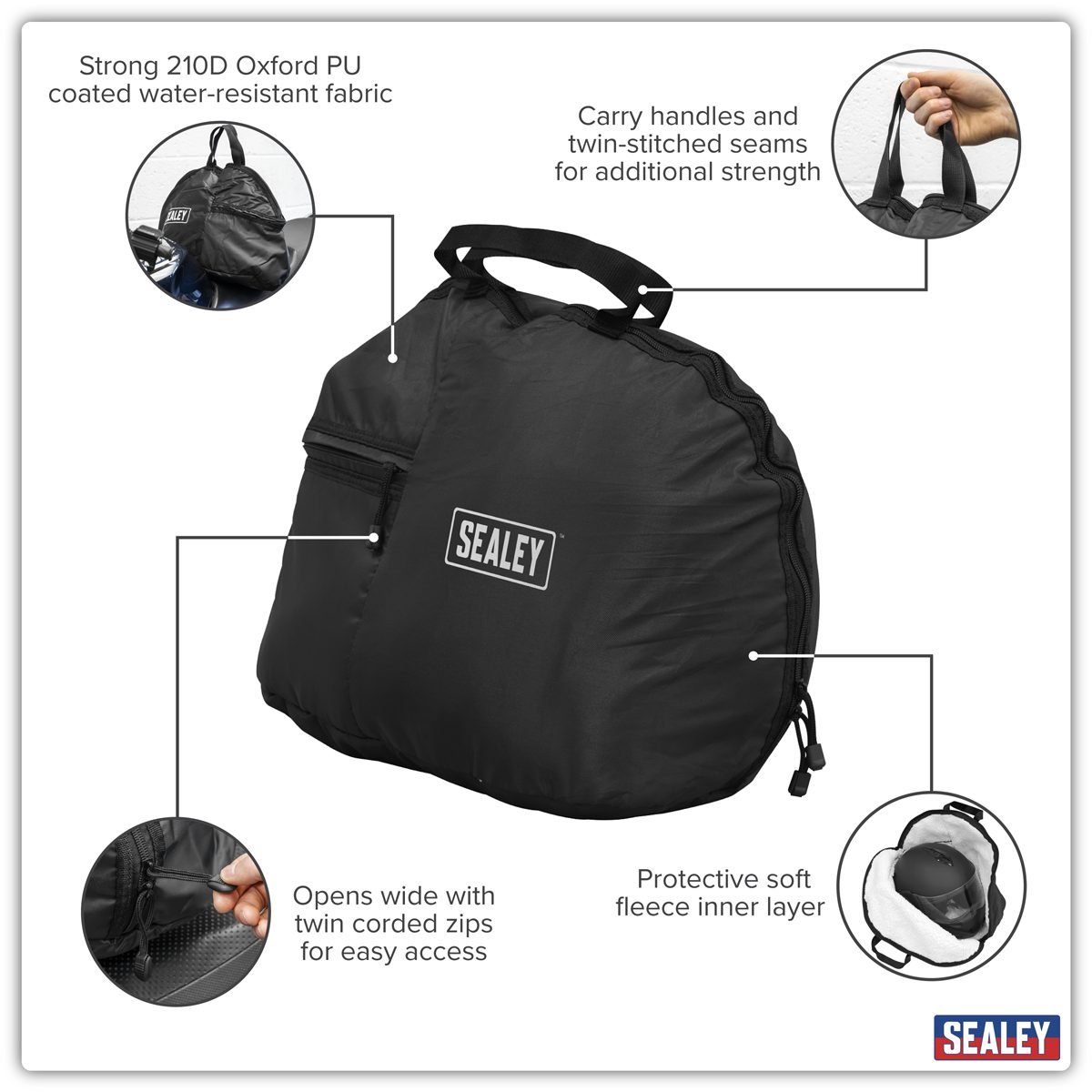 Sealey Fleece Lined Helmet Bag Large - Water Resistant 210D Oxford
