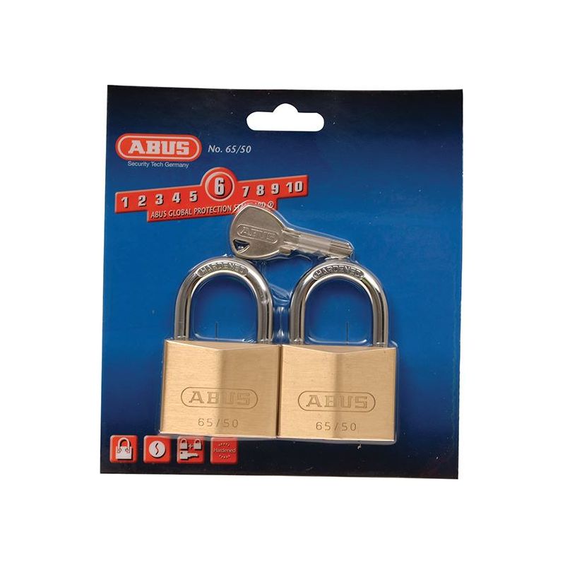 Abus Mechanical 65/50mm Brass Padlock Twin Pack Carded