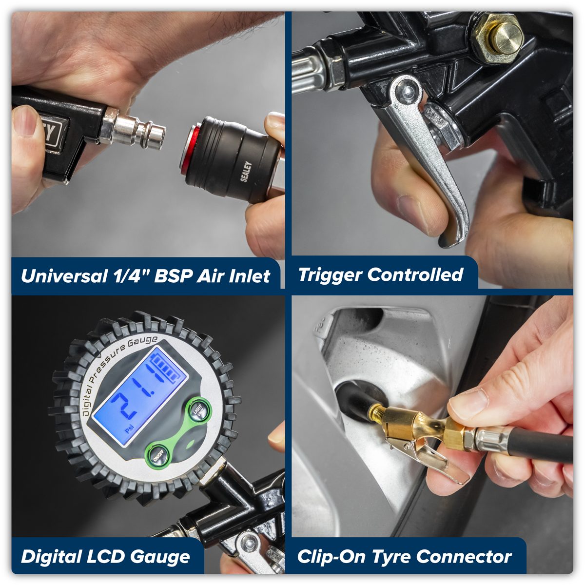 Sealey Digital Tyre Inflator SA332D 12bar with Clip-On Connector