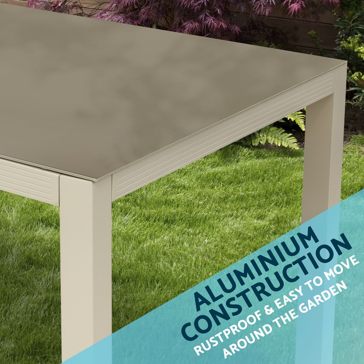 Dellonda  Aluminium Garden Dining Table with Tempered Glass & Parasol Hole