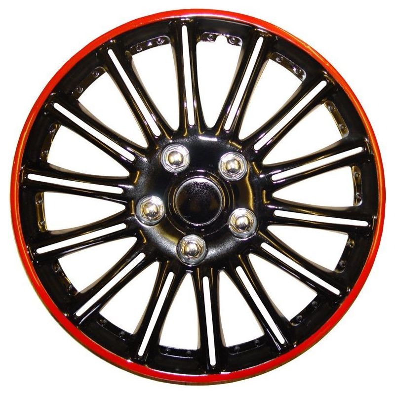 14" Inch Lightening Sports Wheel Cover Trim Set Black With Red Ring Rims (4Pcs)