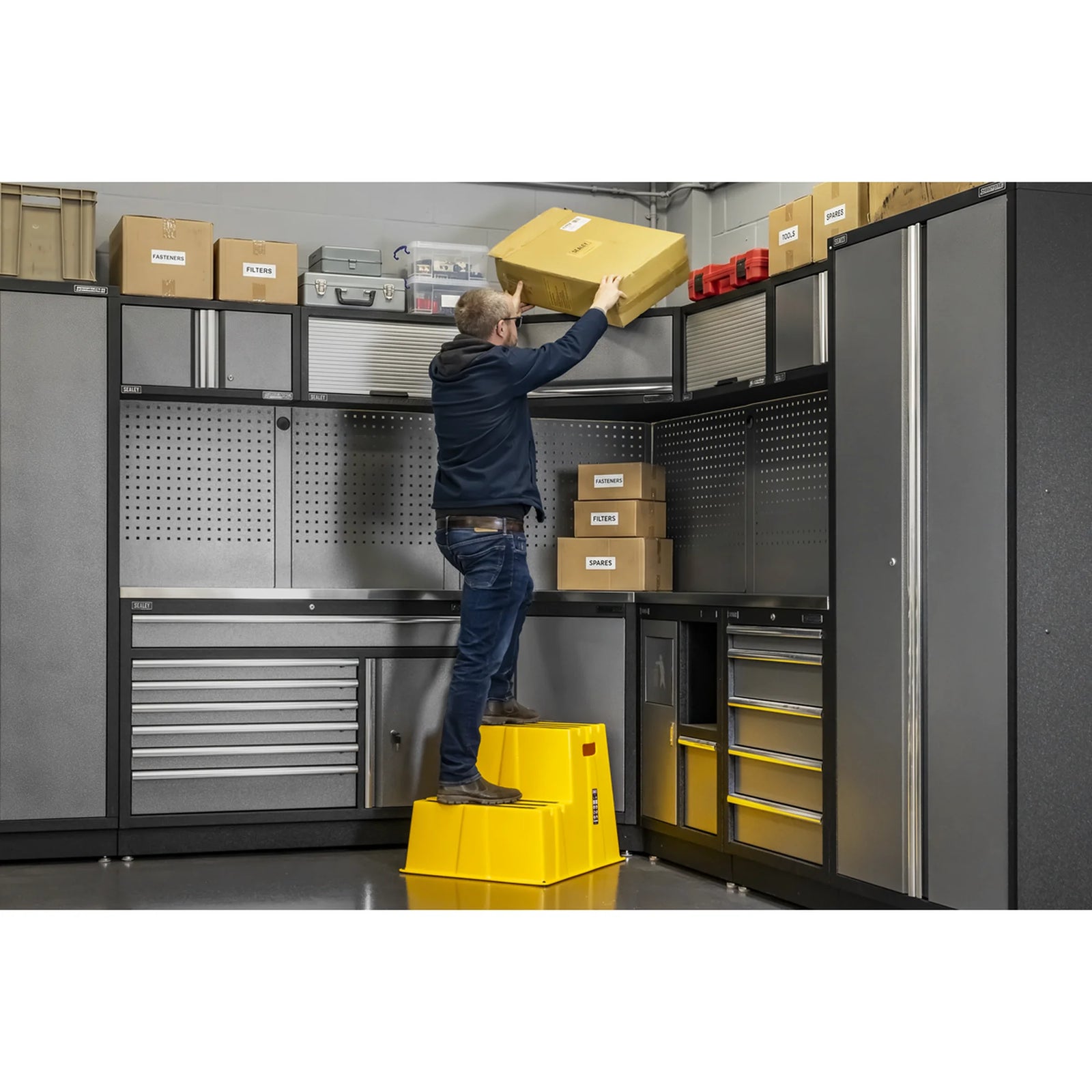 Sealey Heavy-Duty 2-Step Safety Steps 150kg Capacity, Yellow