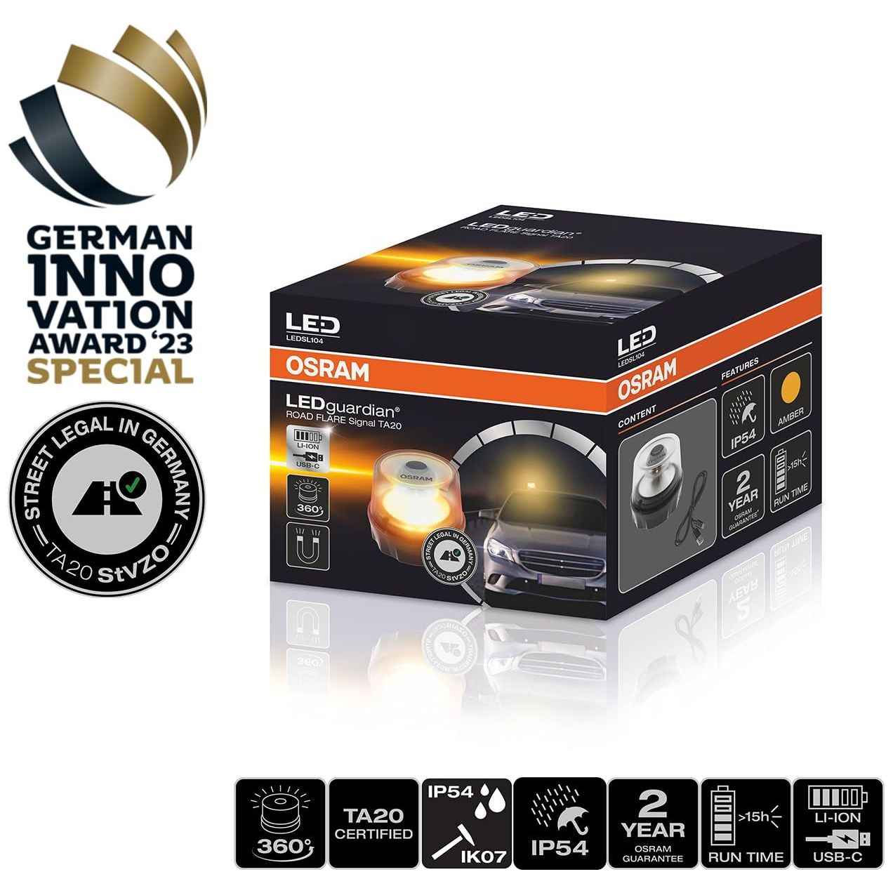 Osram LEDguardian ROAD FLARE Signal TA20, LEDSL104, rechargeable magnetic LED wa