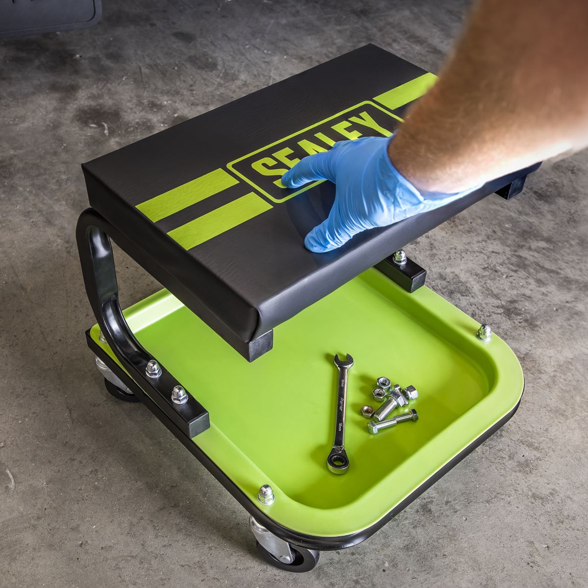 Sealey Mechanic's Utility Seat Deluxe Hi-Vis Green SCR9HV