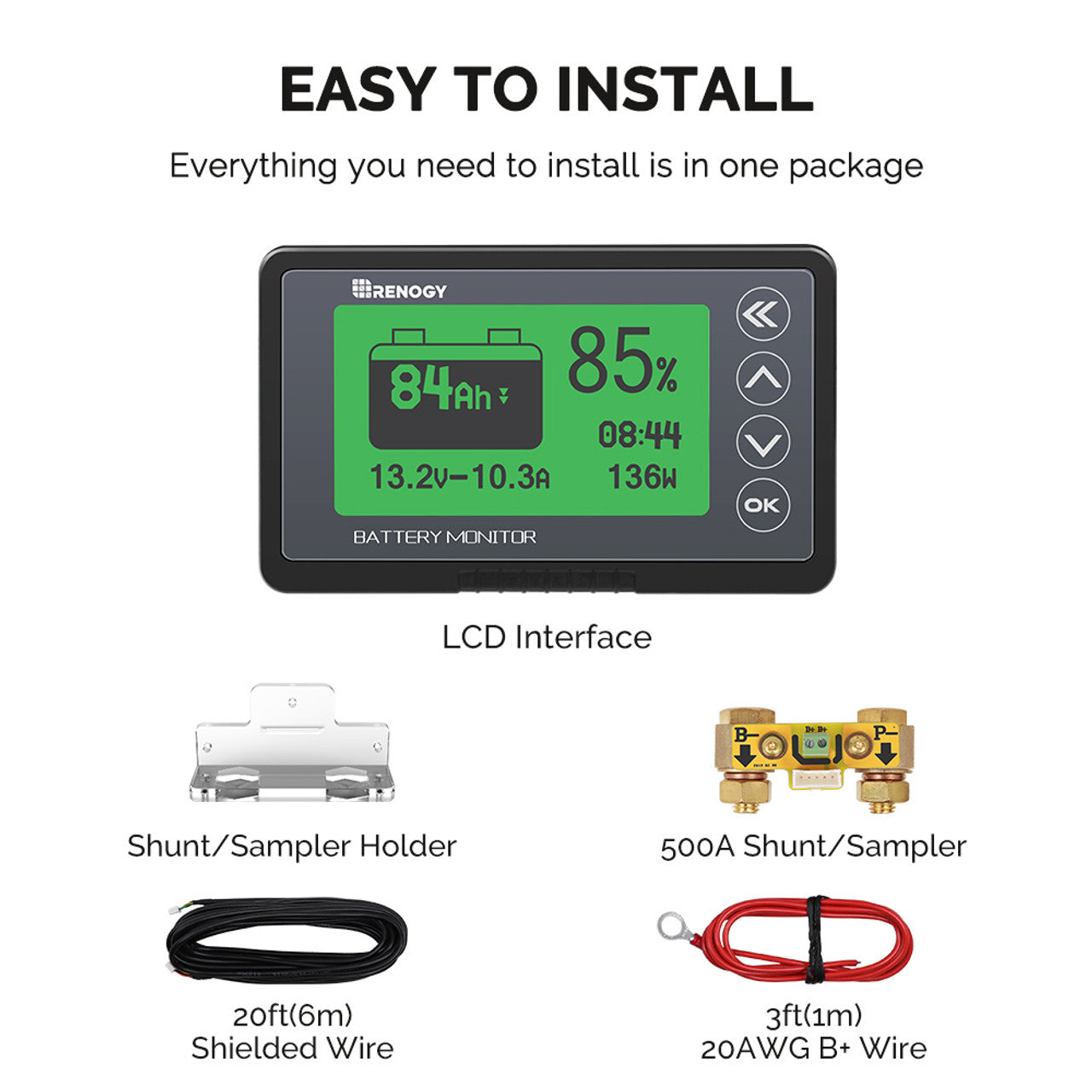 Renogy 500A Battery Monitor with Shunt/Sampler (Coulomb meter)