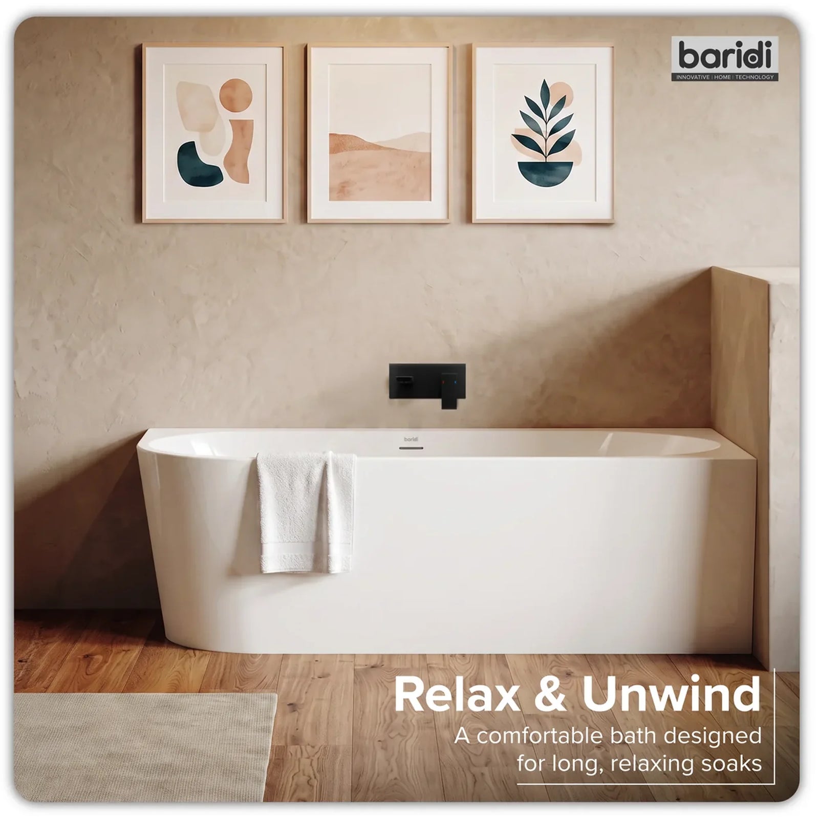 Baridi Right-Hand Corner Slim Rim Bath 170cm - Gloss White