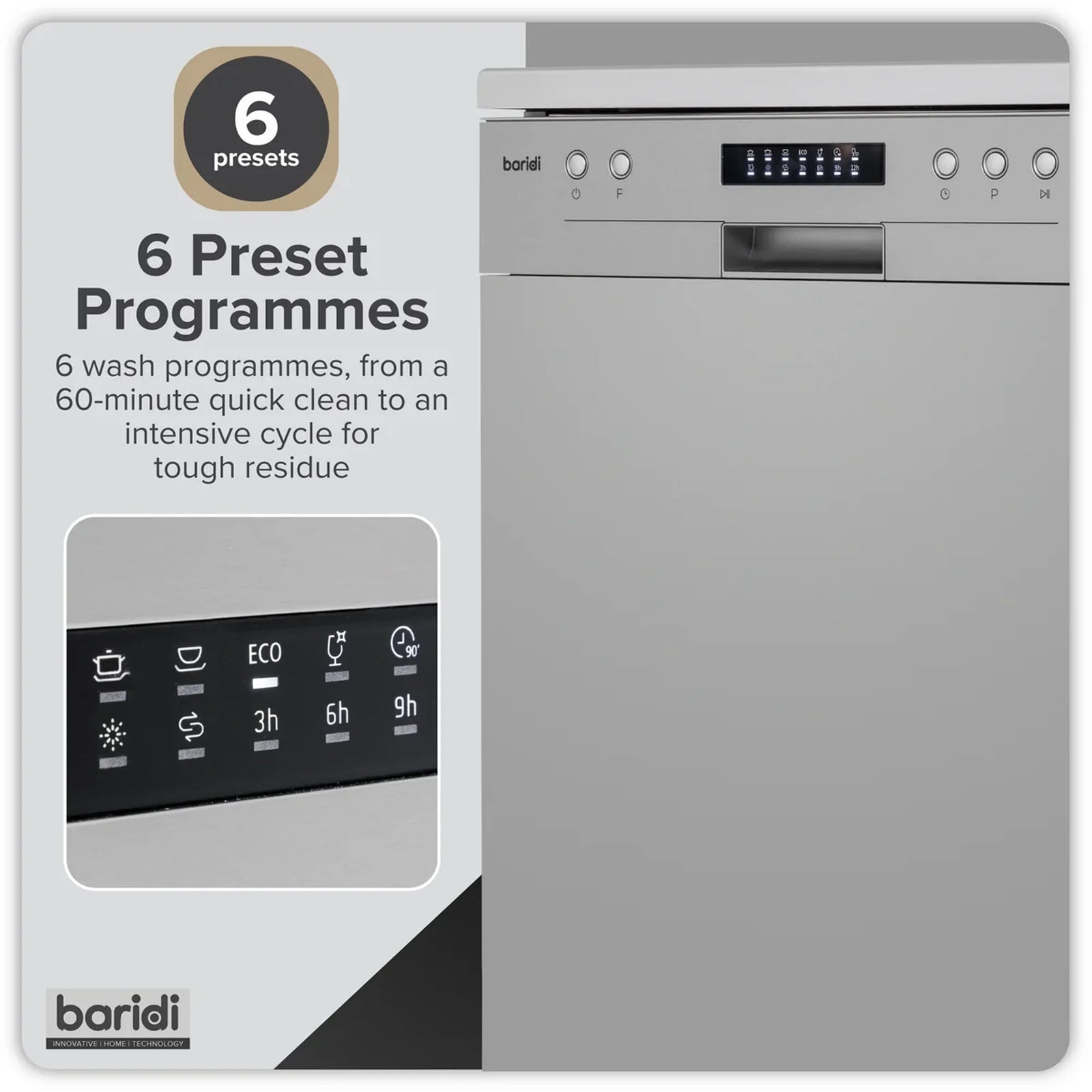 Baridi Freestanding Dishwasher DH280 60cm 13 Place Settings Silver