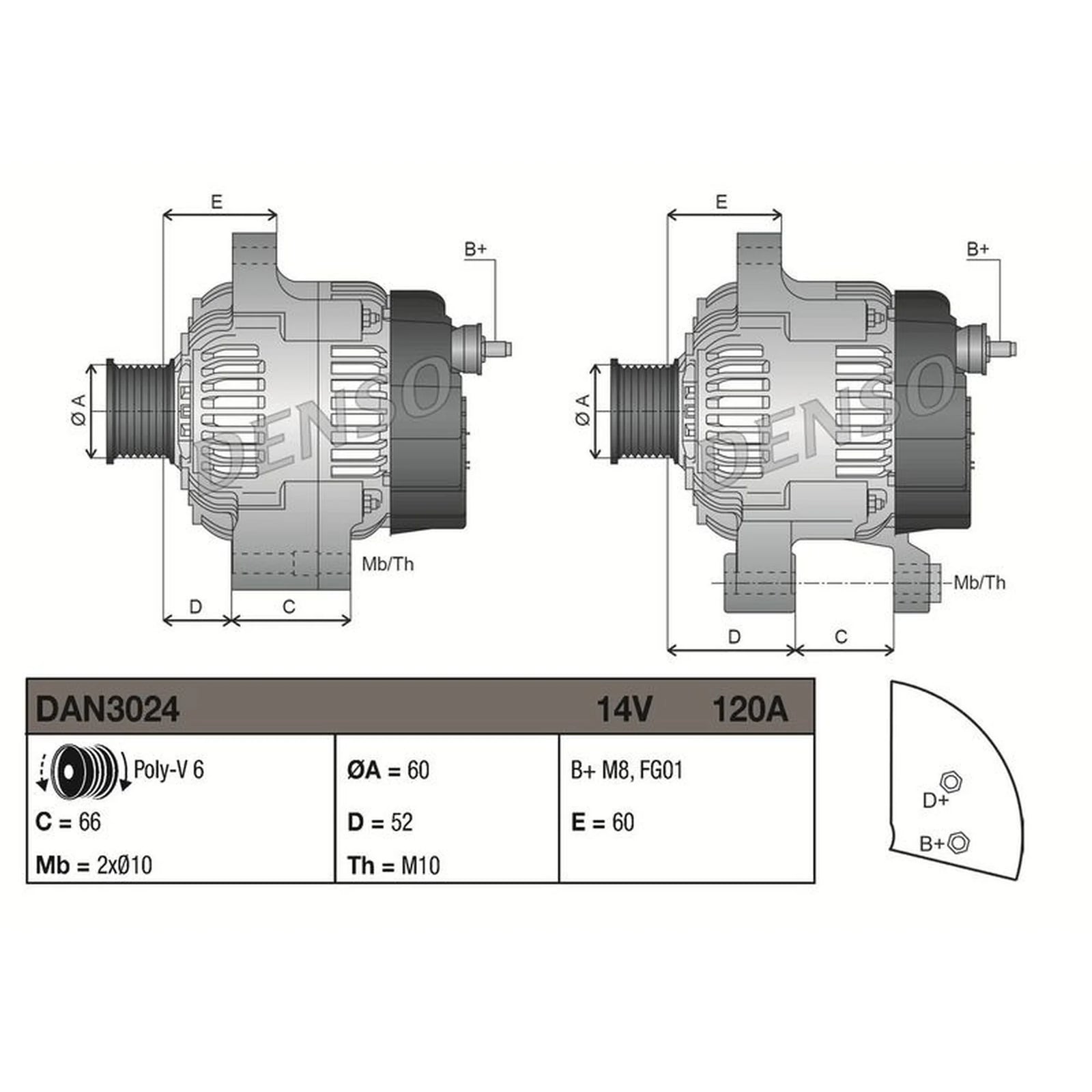 Denso Car Alternator 12V DAN3024