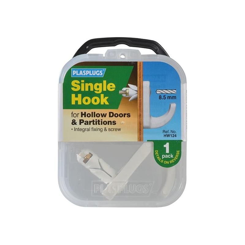Plasplugs White Single Hollow Door Hook Pack of 1