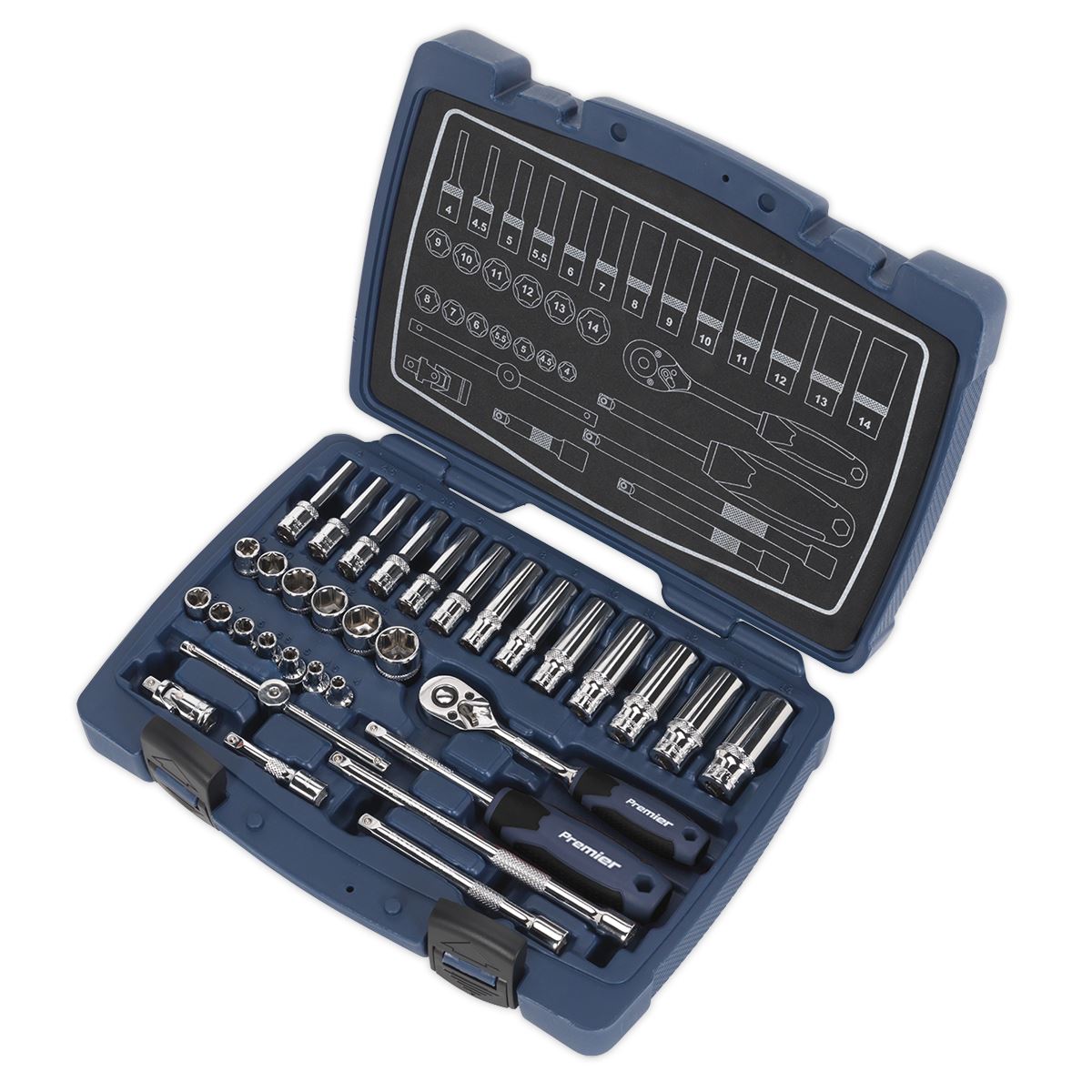 Sealey Premier 33pc 1/4" Drive WallDrive Metric Socket Set 4-14mm Ratchet Handle