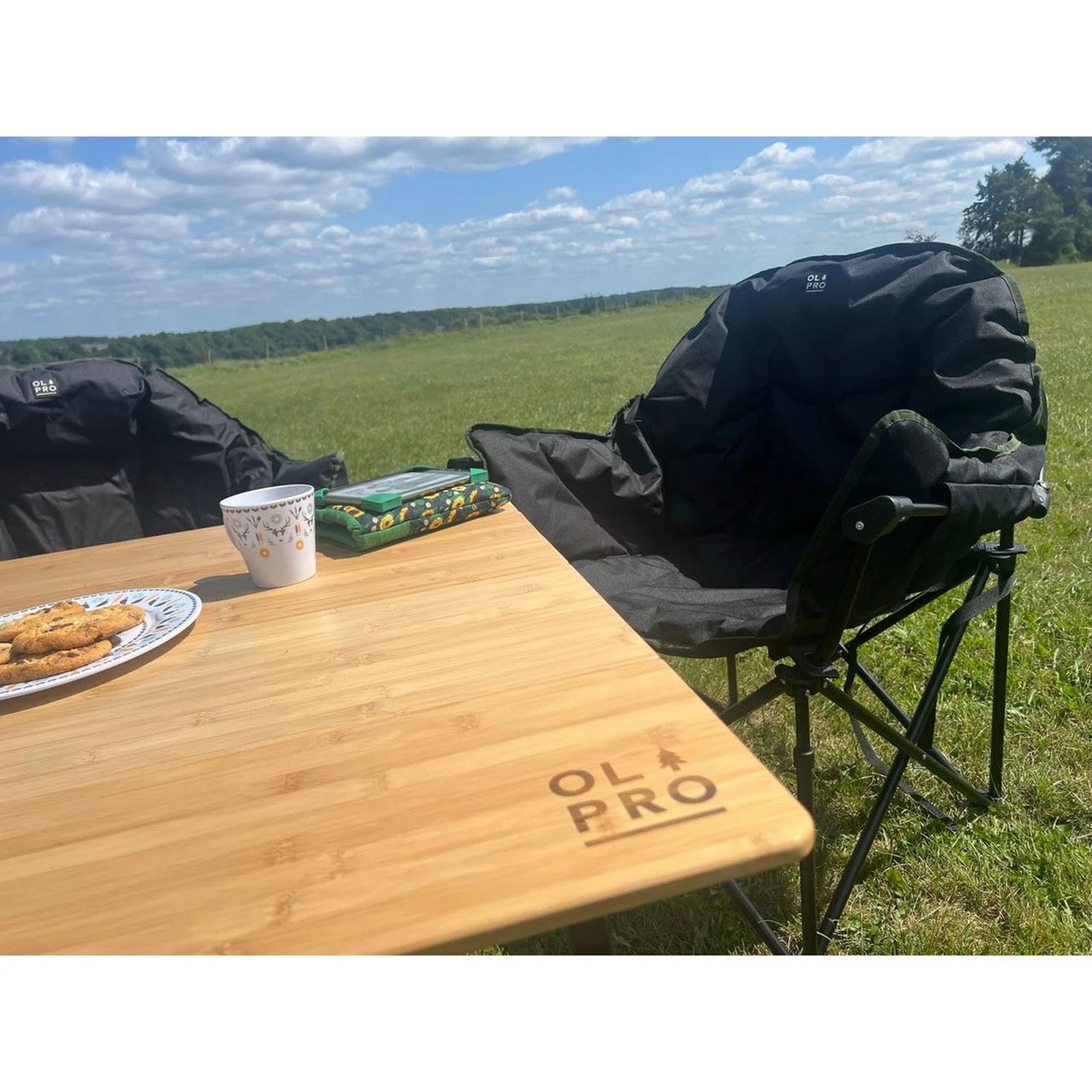 Olpro Bamboo Camping Table 4 Folding 90cm x 90cm
