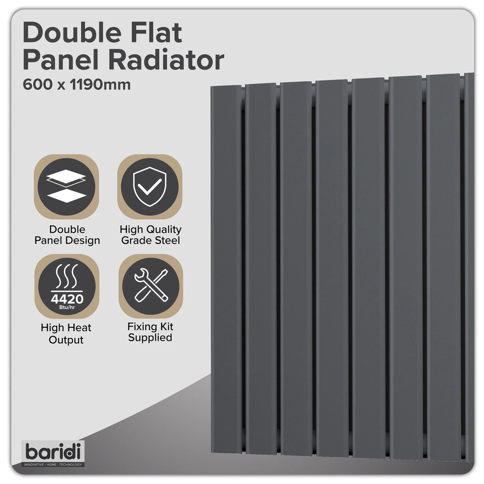 Baridi Horizontal Radiator 600x1190mm Anthracite DH342