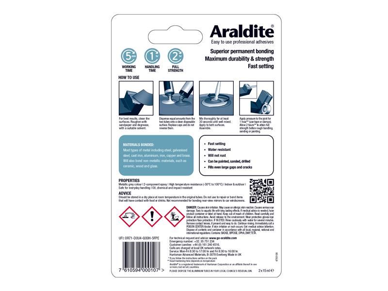 Araldite Steel Epoxy 2 x 15ml Tubes
