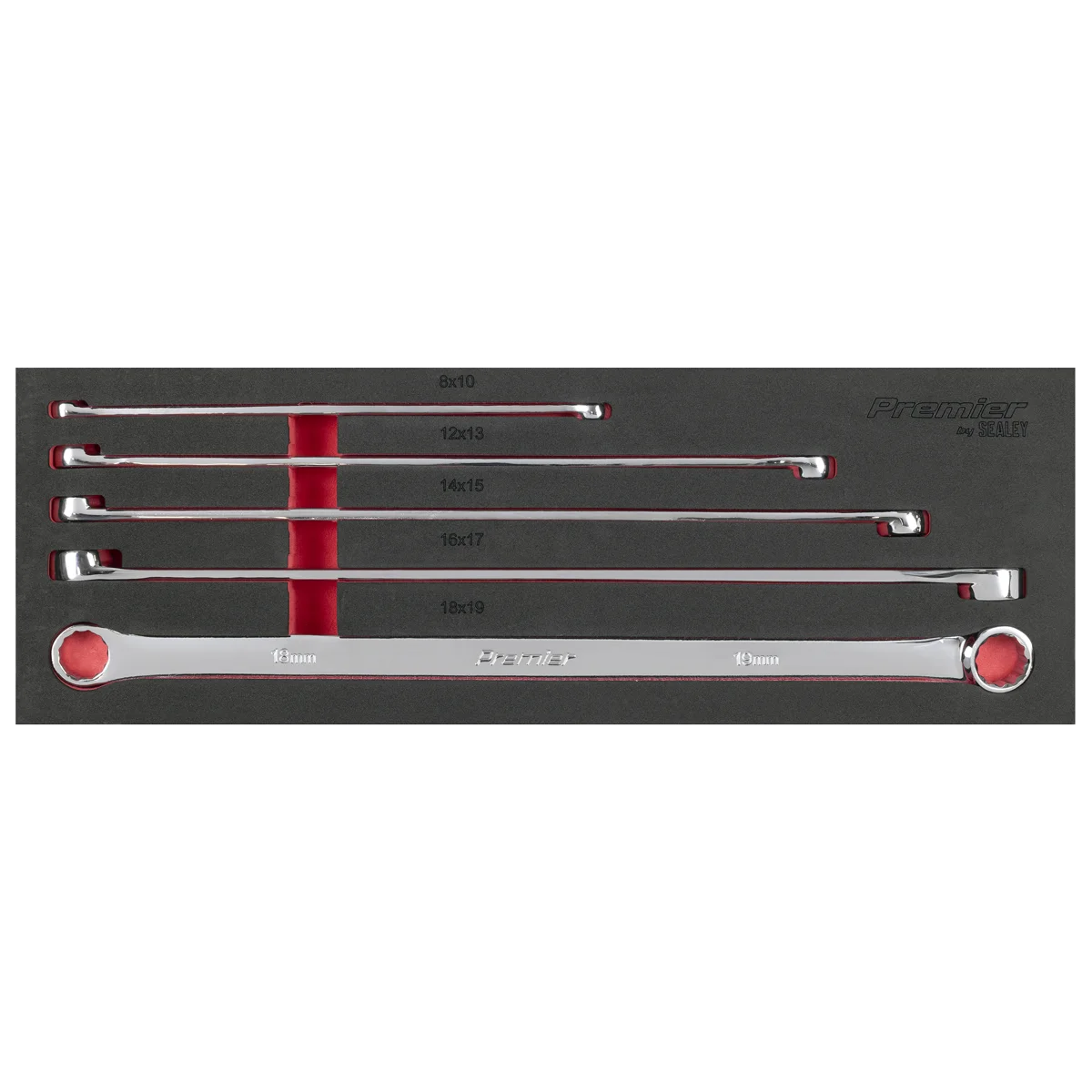 Sealey Premier Extra-Long Double End Ring Spanner Set 5 Piece 410mm