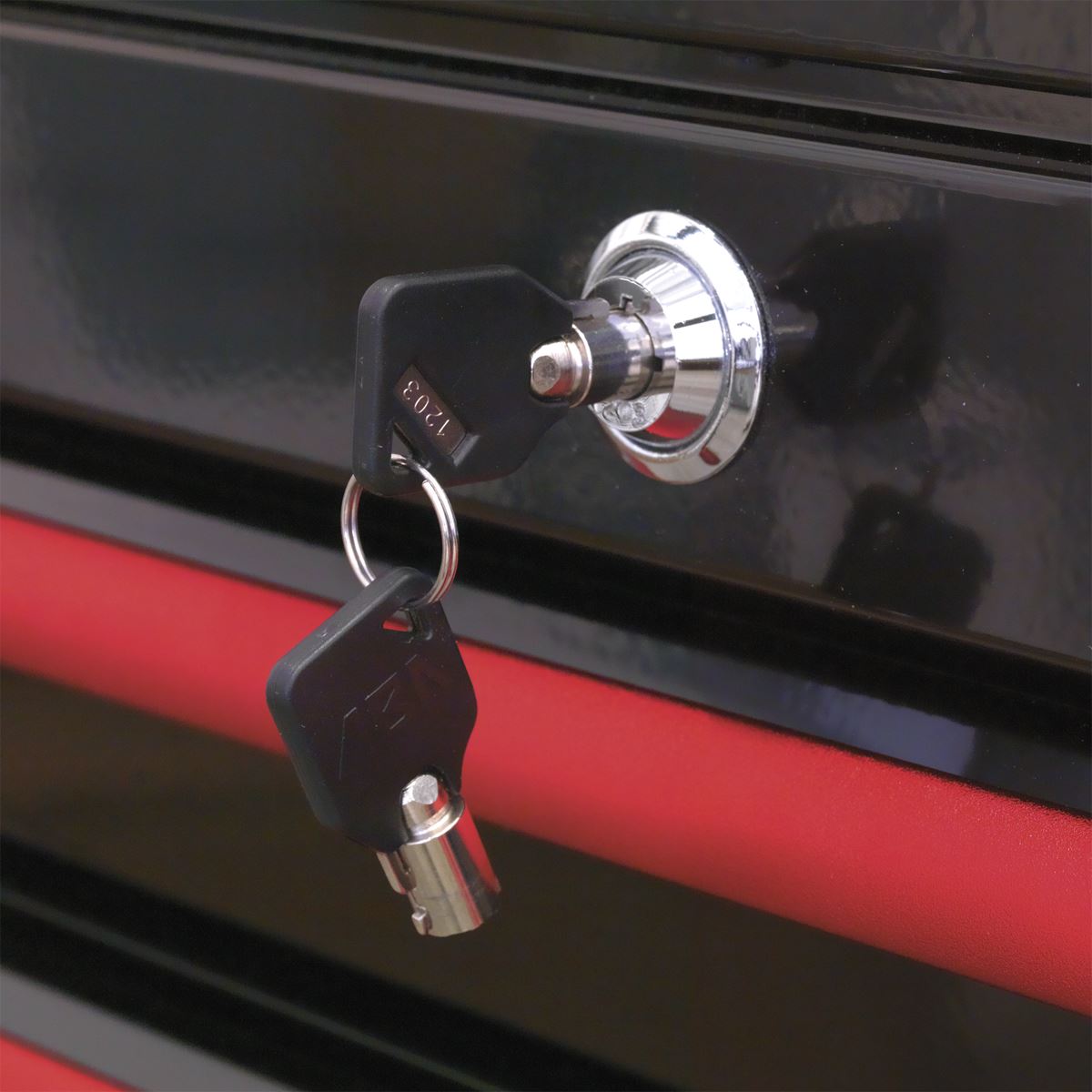 Sealey Topchest 4 Drawer Wide Retro Style Black with Red Anodised Drawer Pulls