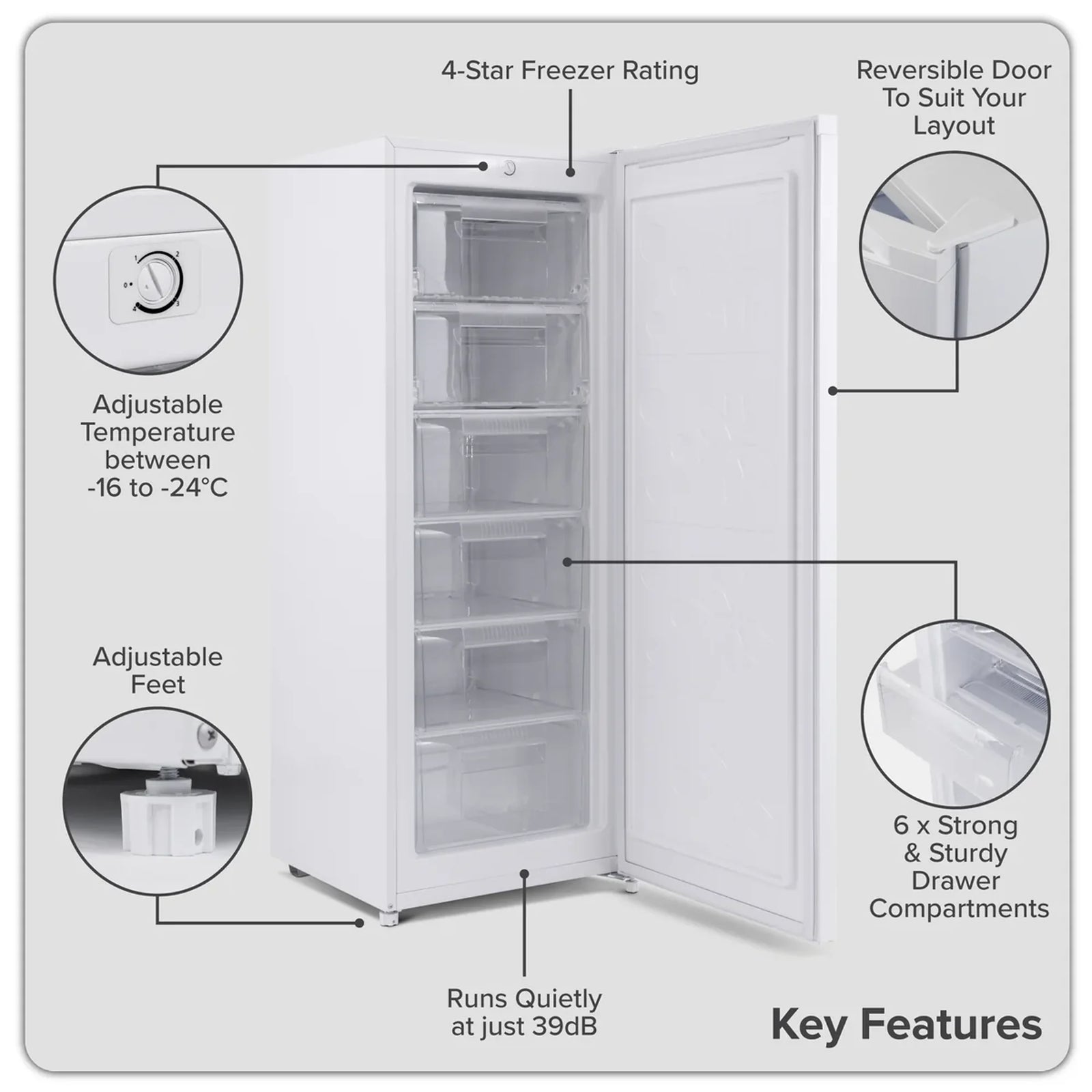 Sealey Freestanding Tall Freezer 177L Capacity White