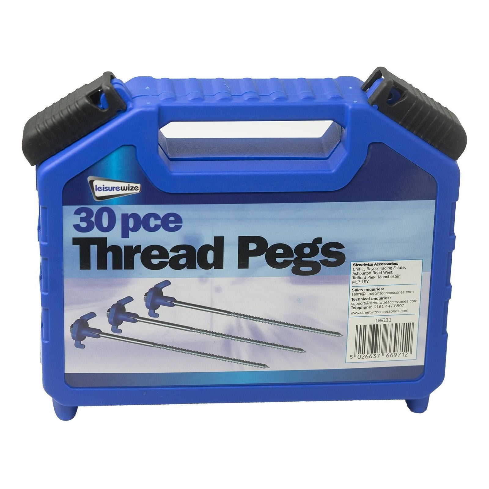 Caravan Tent Awning Blue Streetwize Steel Screw Pro Thread Pegs - Box Of 30