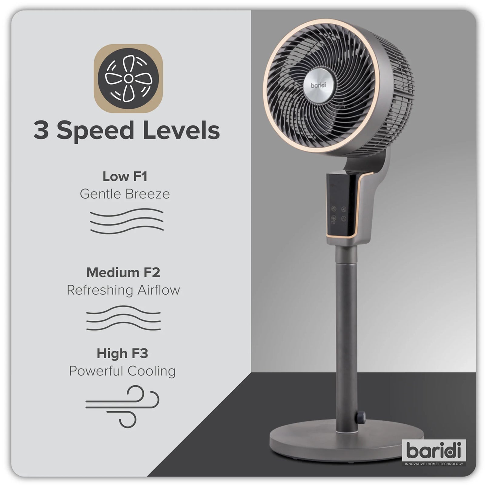 Baridi 12" Pedestal Fan DH141 70W with Remote Control