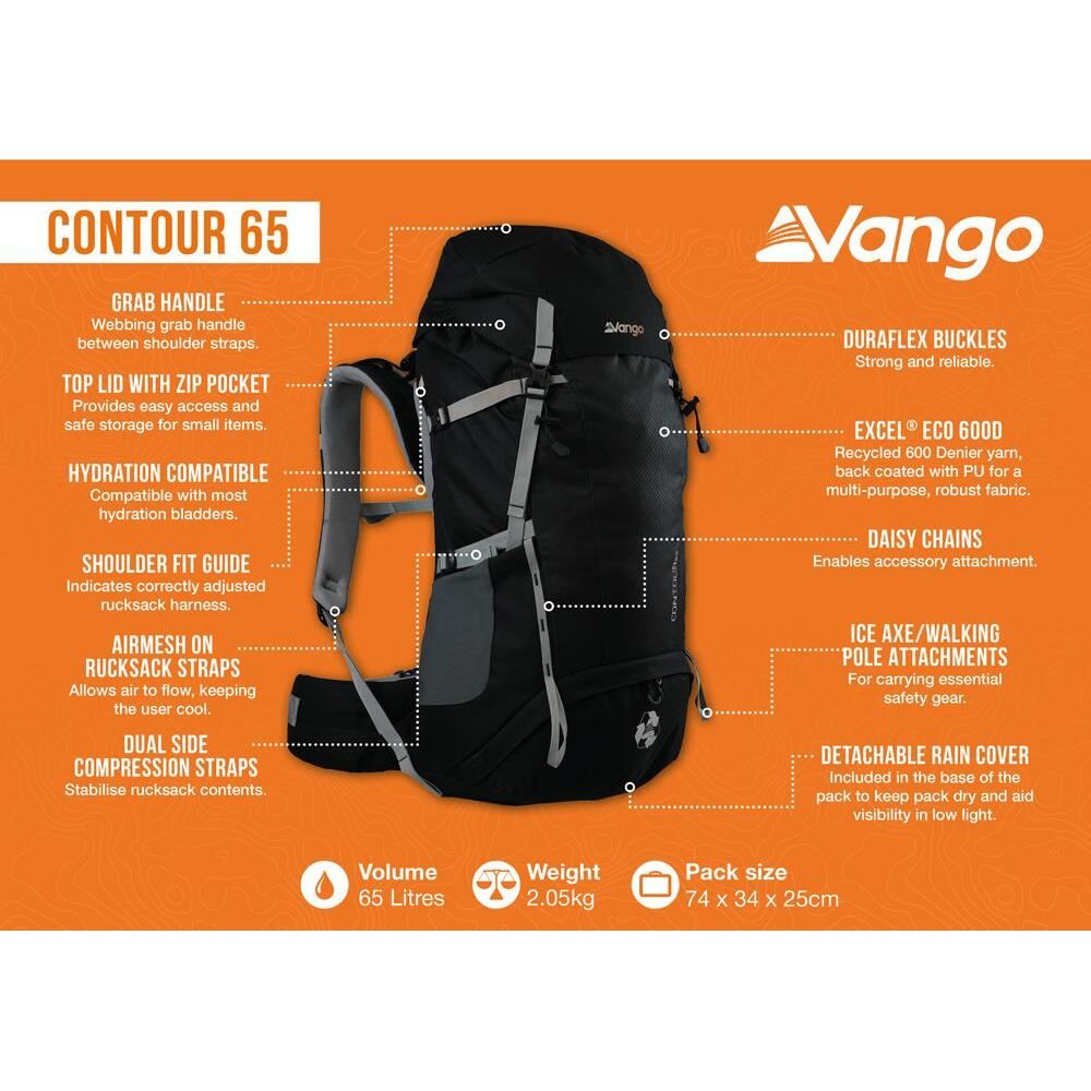 Vango Contour 65 Black Rucksack Backpack