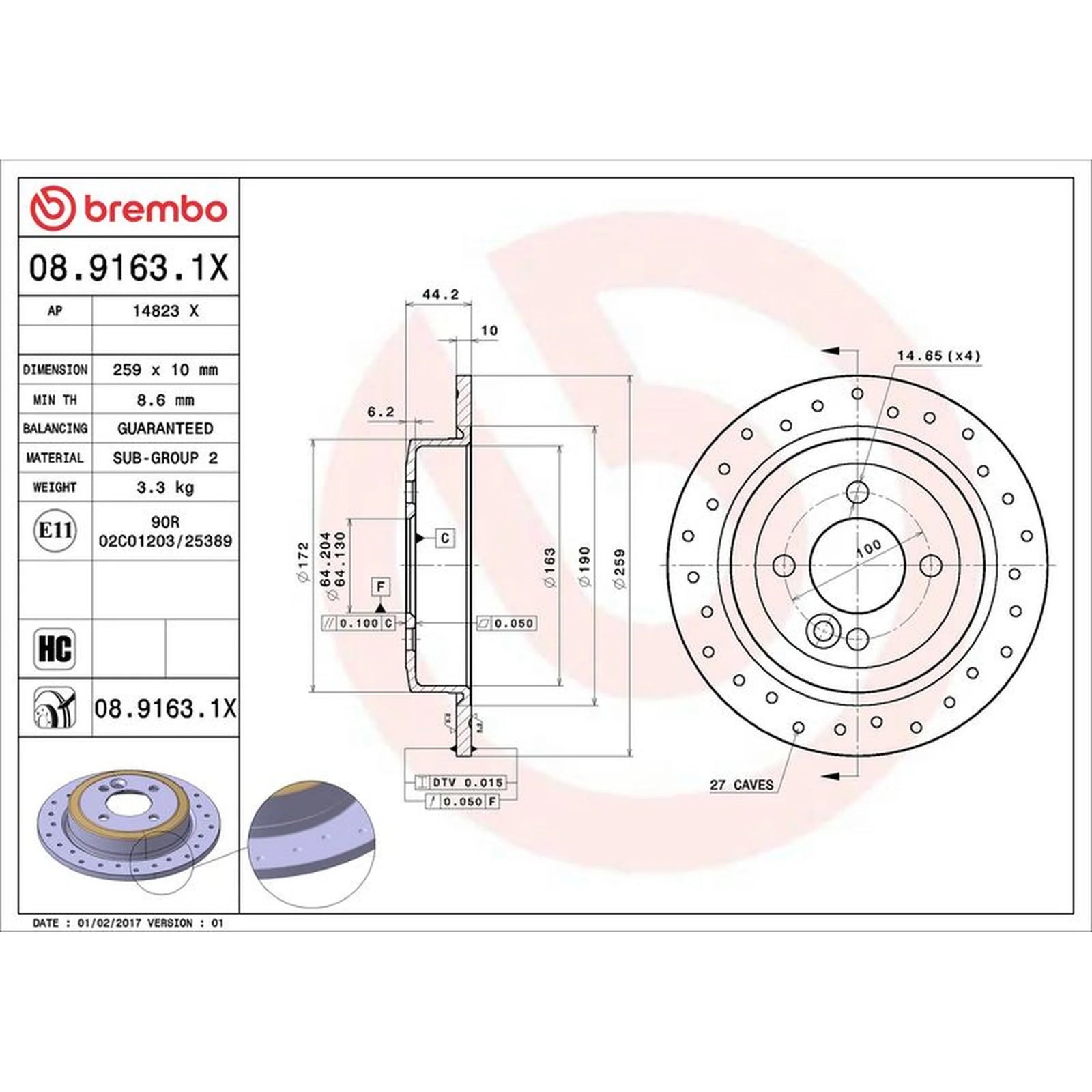 Brembo Xtra 2 x Perforated Brake Discs fits Mini Mini 2001-2012