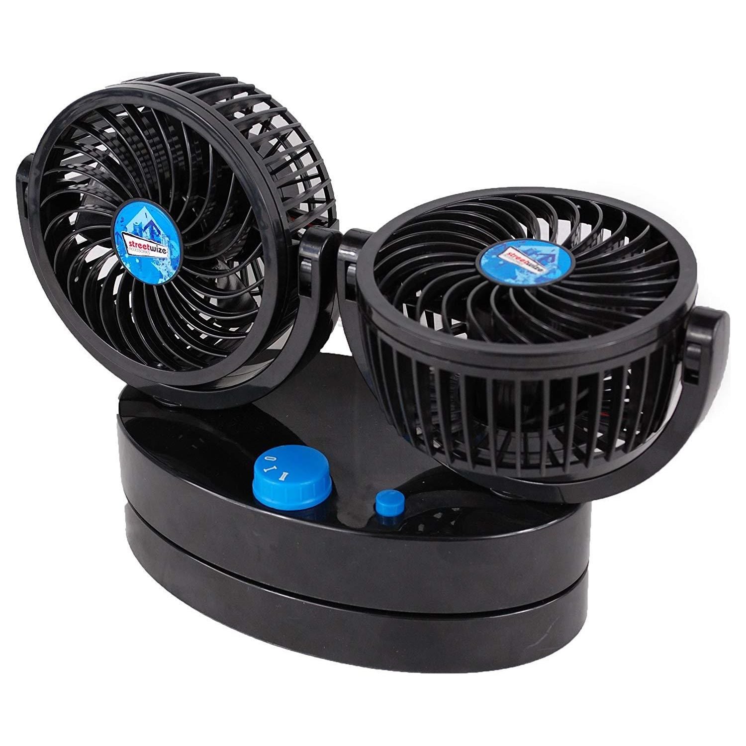 12v Dual Air Fan 360° All-round Rotation Automotive Cooling Cooler Car Van SWCF5