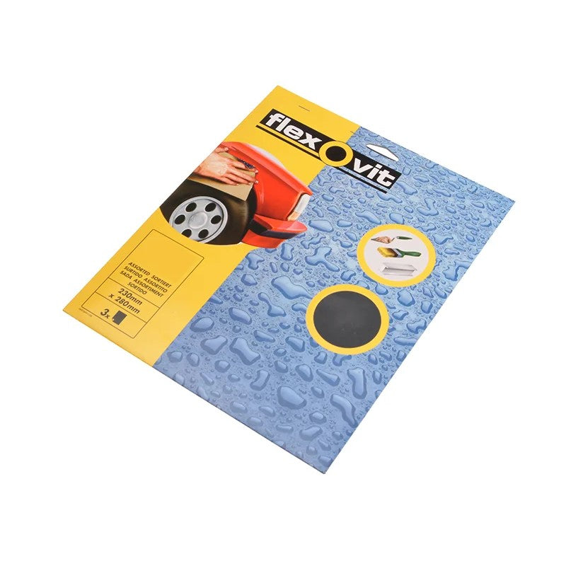 Flexovit Waterproof Sanding Sheets 230 x 280mm Assorted (3) - 63642526491