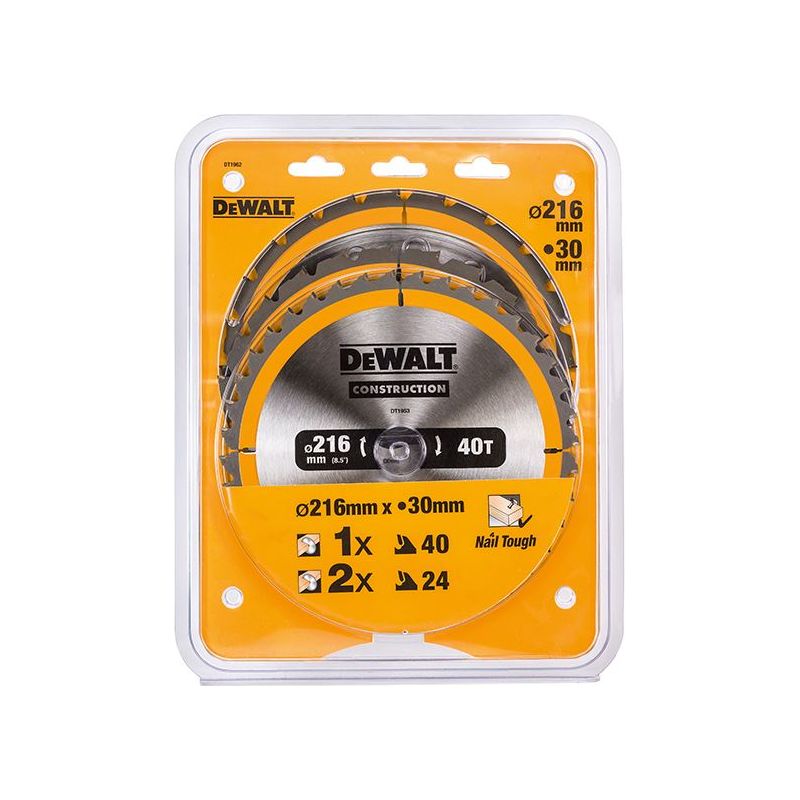 Dewalt Power Tools DT1962 Construction Circular Saw Blade 3 Pack 216 x 30mm 2 x 24T 1 x 40T