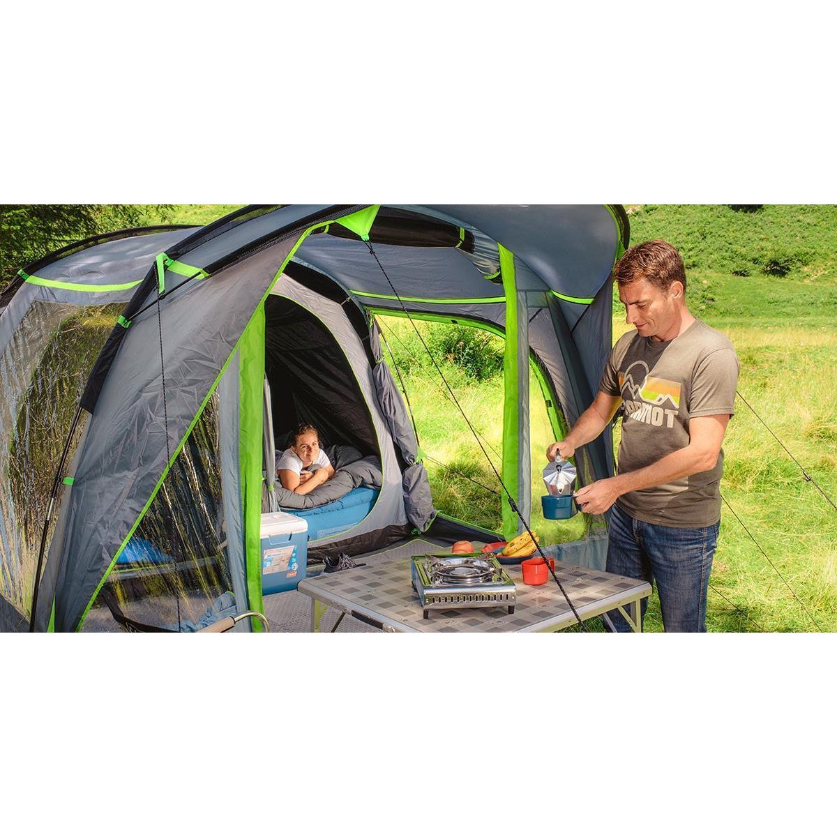 Coleman Tunnel Tent Meadowood 4 Person Black Out Bedrooms Grey Camping Garden