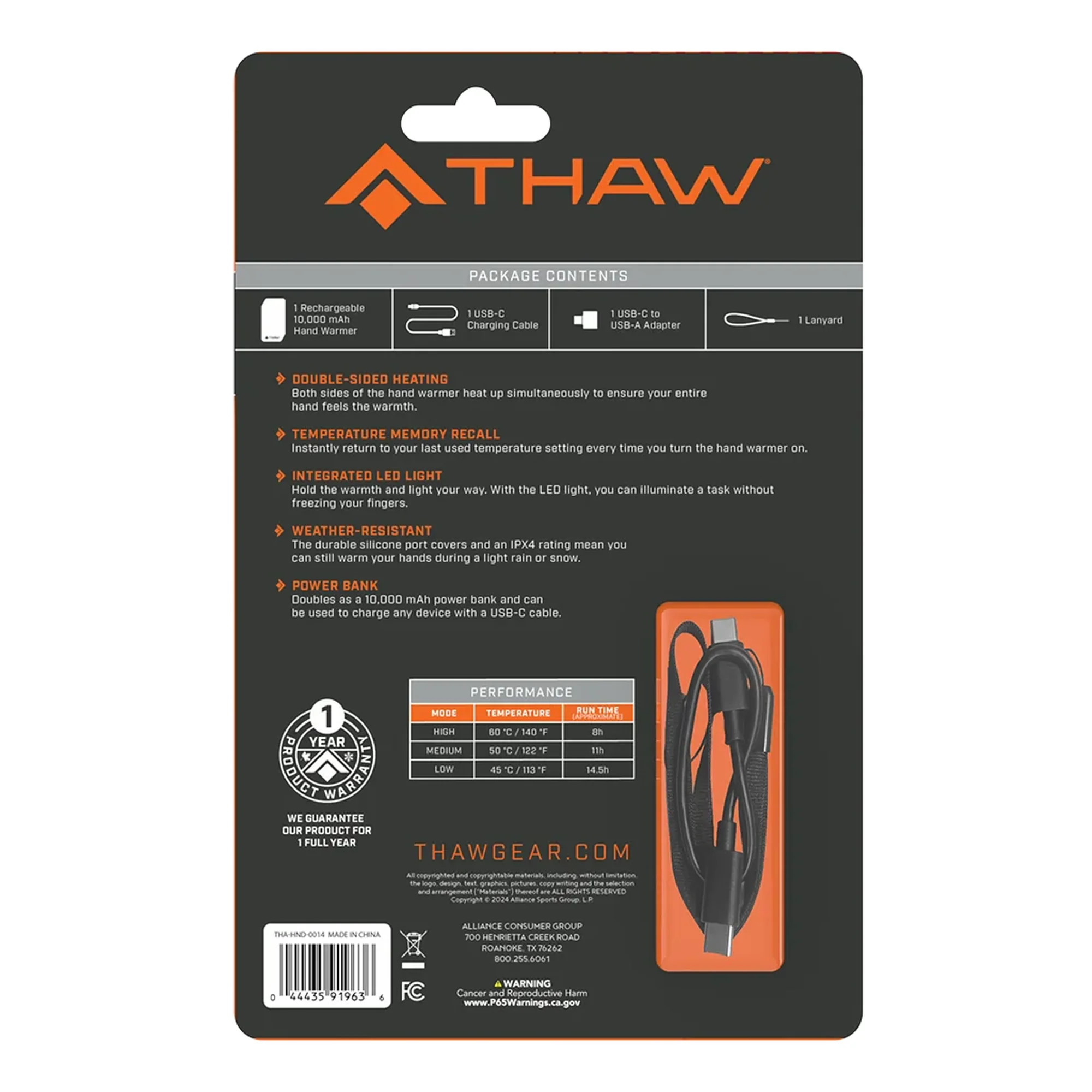 Thaw Rechargeable Handwarmer 10000mAh with Integrated Light