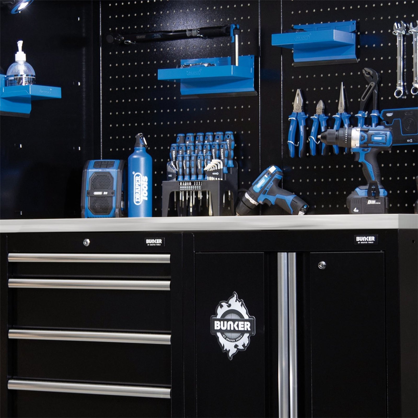 Draper BUNKER Modular Storage Combo with Stainless Steel Worktop (11 Piece)
