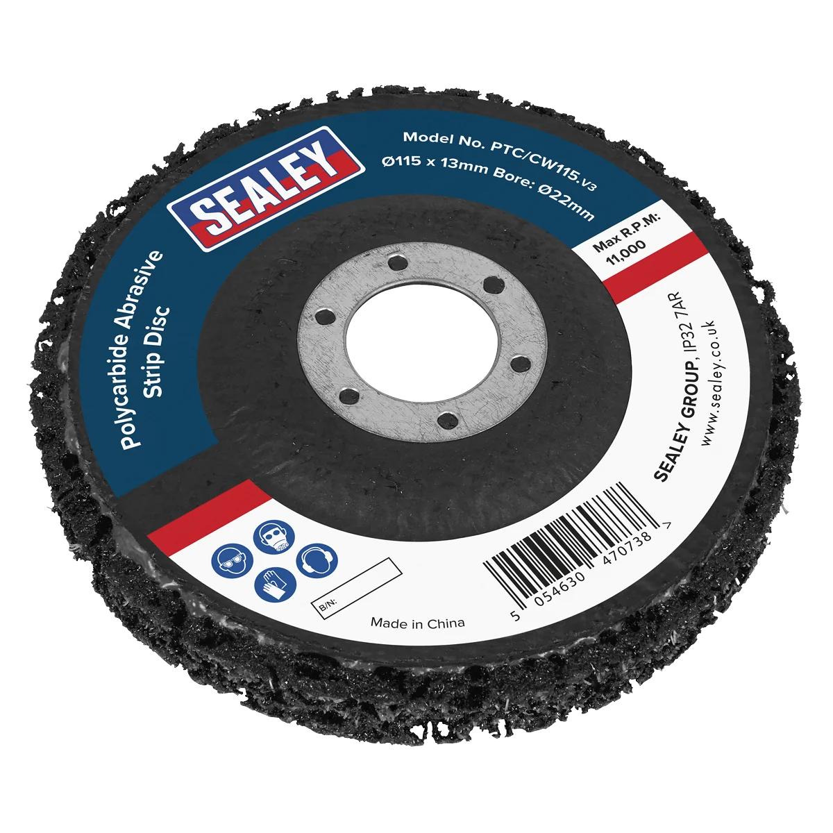 Sealey Polycarbide Abrasive Strip Disc 115mm Ø22mm Bore - Box of 10