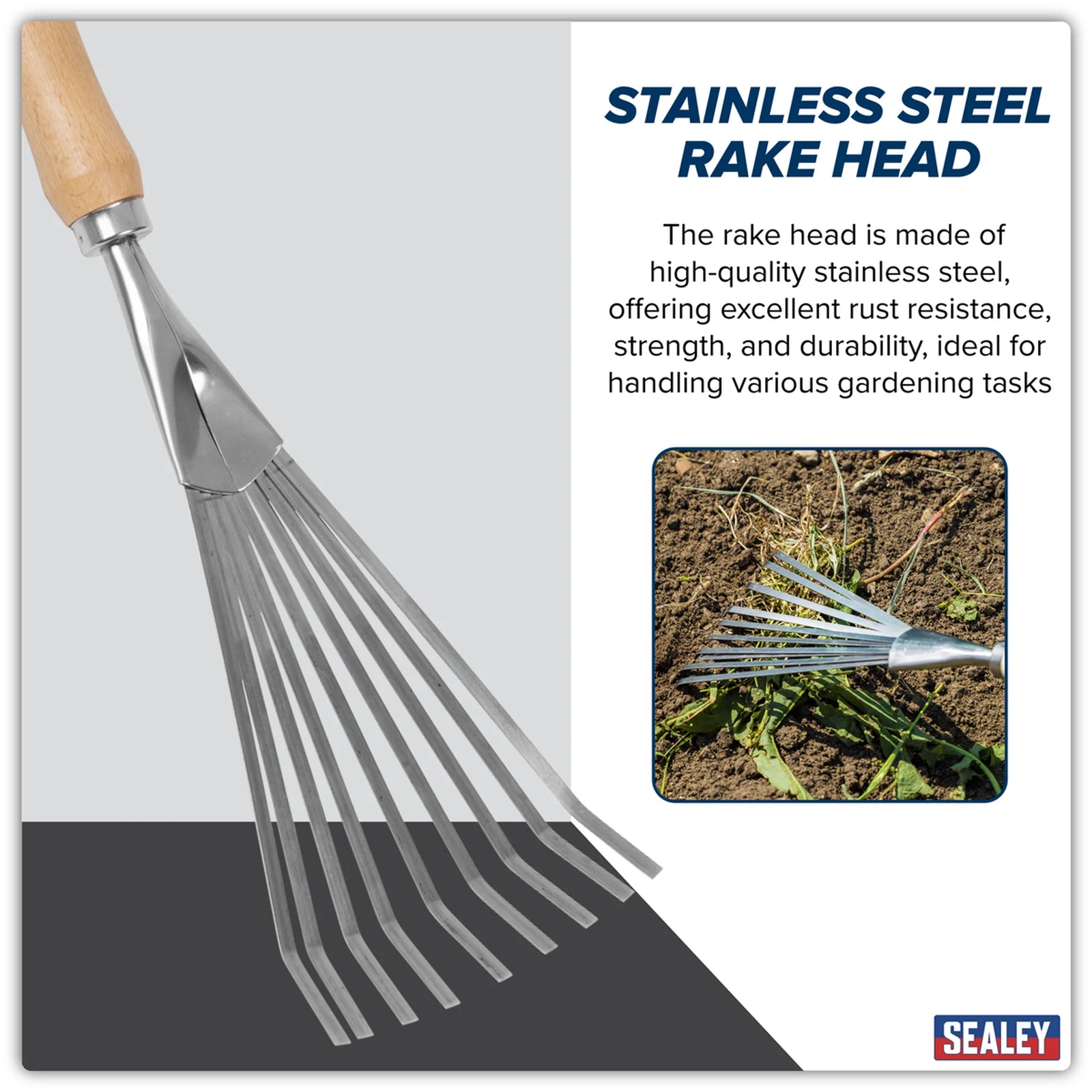Sealey Premier Leaf Hand Rake GTWH001 Natural Ash Handle