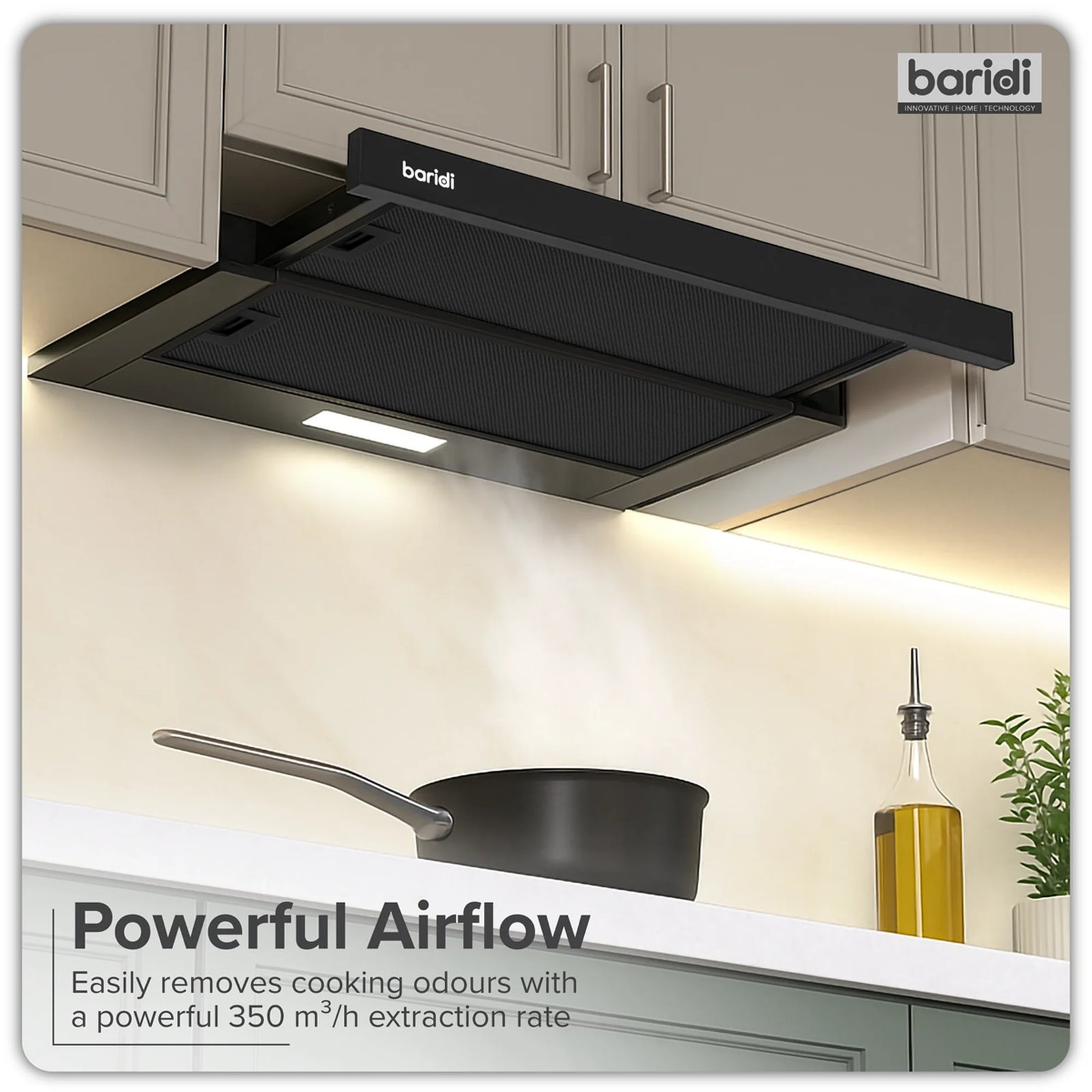 Baridi Wall Mounted Cooker Hood 60cm - 33W Power