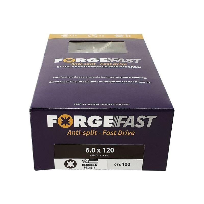 Forgefix ForgeFast Pozi Compatible Elite Performance Wood Screw ZY 6.0 x 120mm Box 100