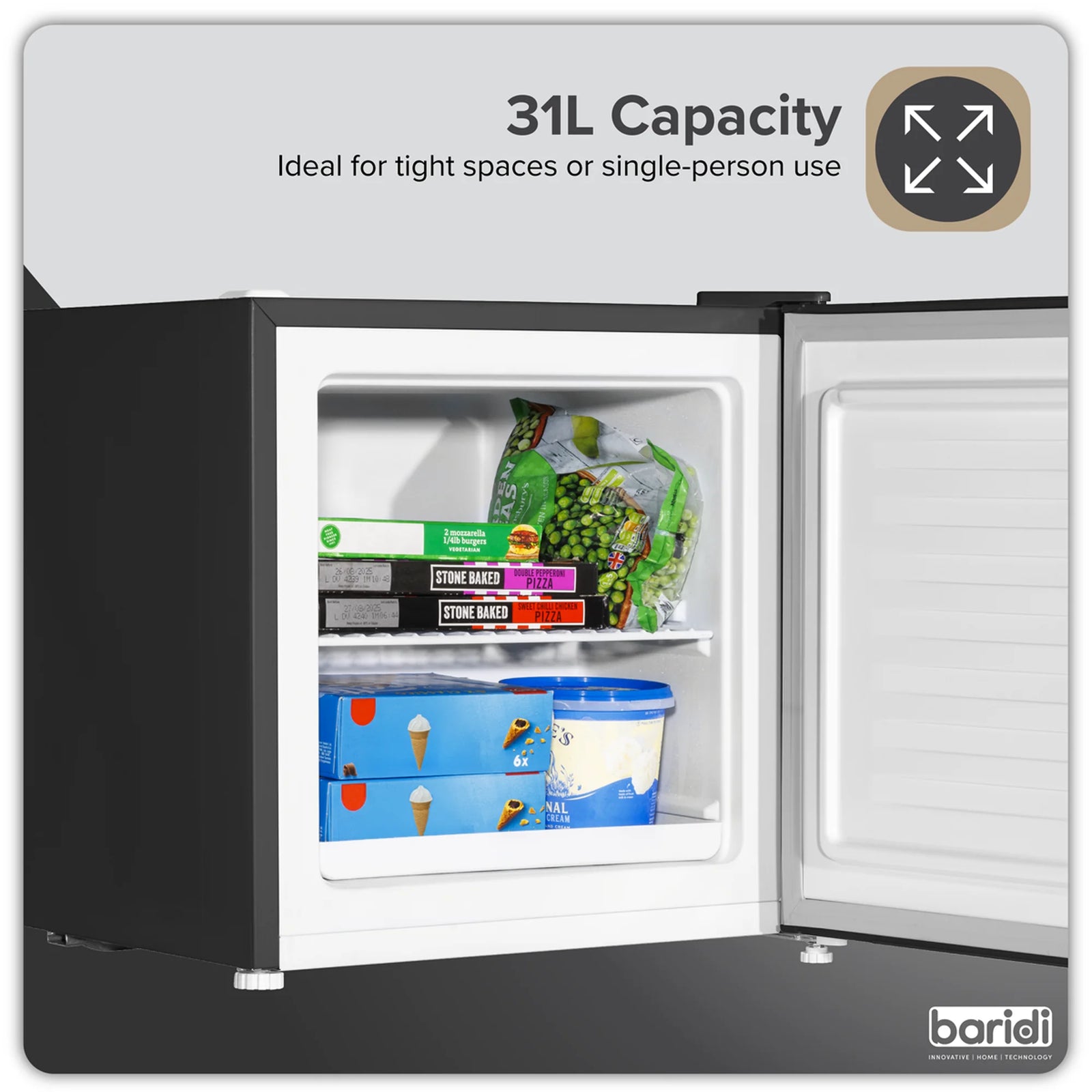 Baridi Mini Tabletop Fridge/Freezer DH255 31L Capacity - Black