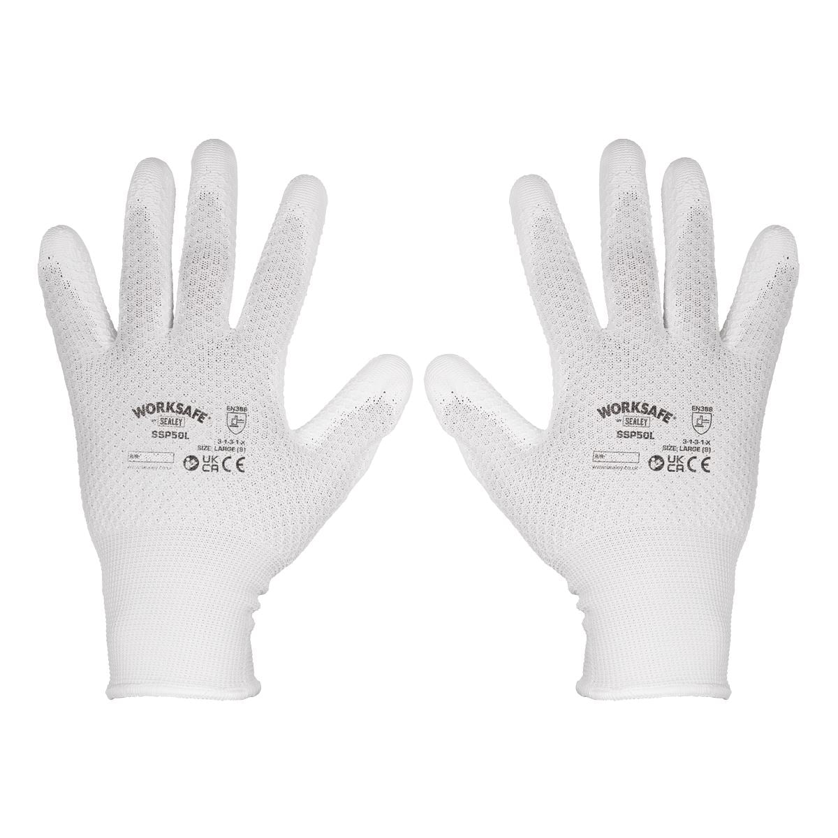 Worksafe Worksafe White Precision Grip Gloves, Large - Pair SSP50L