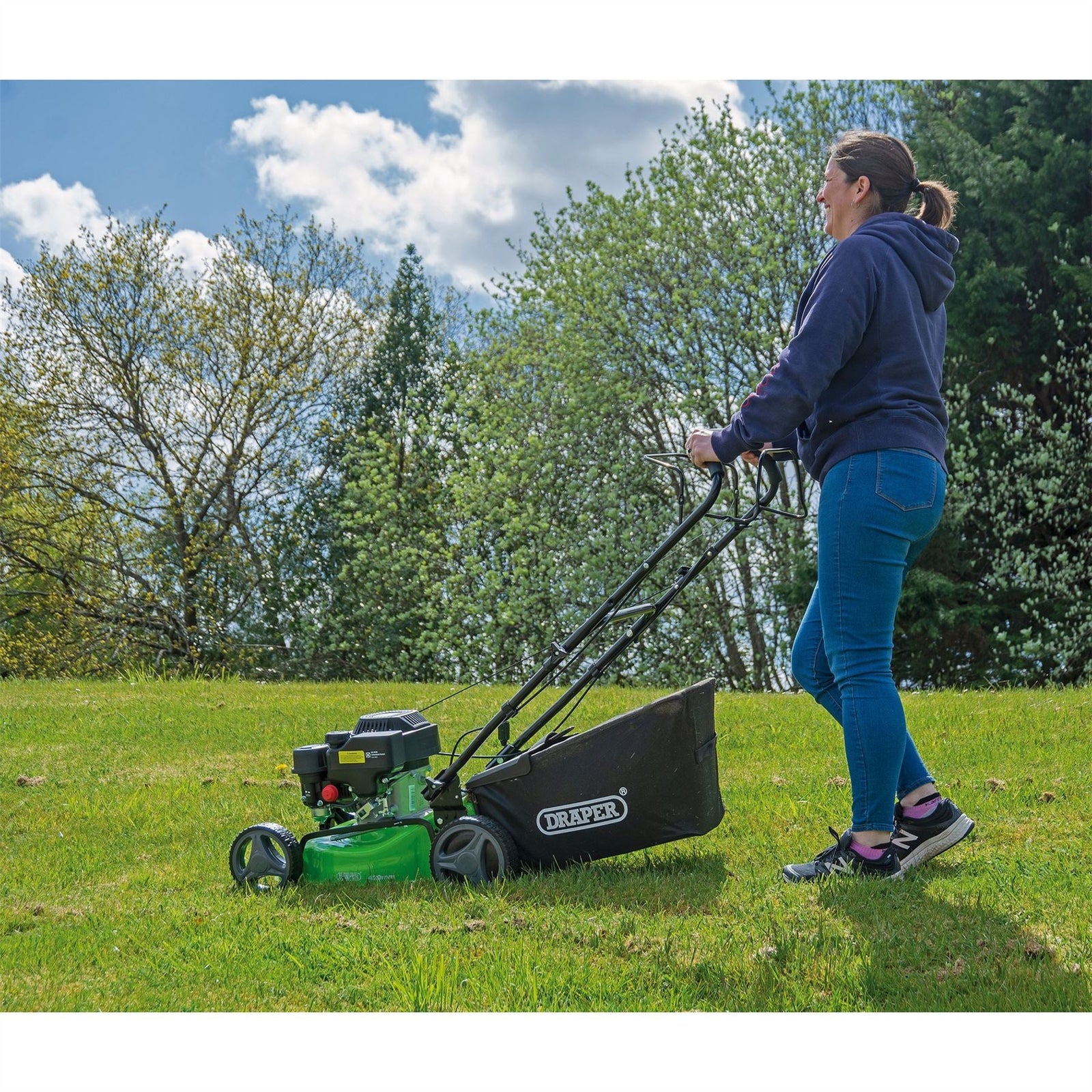 Draper Steel Deck Petrol Lawn Mower, 420mm, 132cc/3.3HP 08671