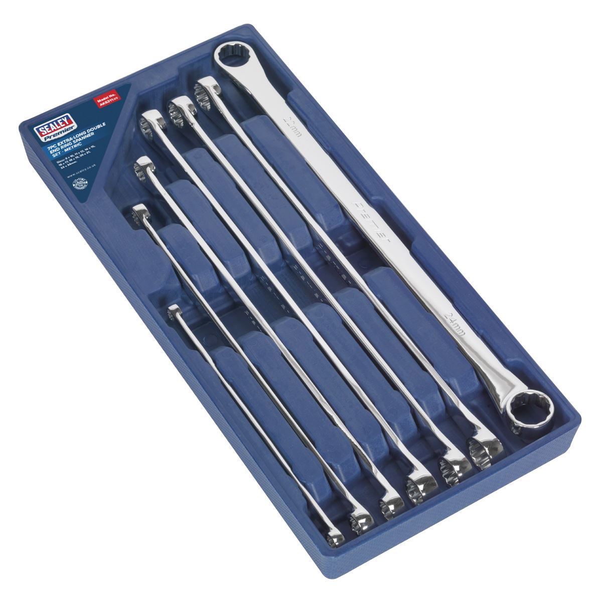 Double End Ring Spanner Set 7Pc Extra-Long Metric