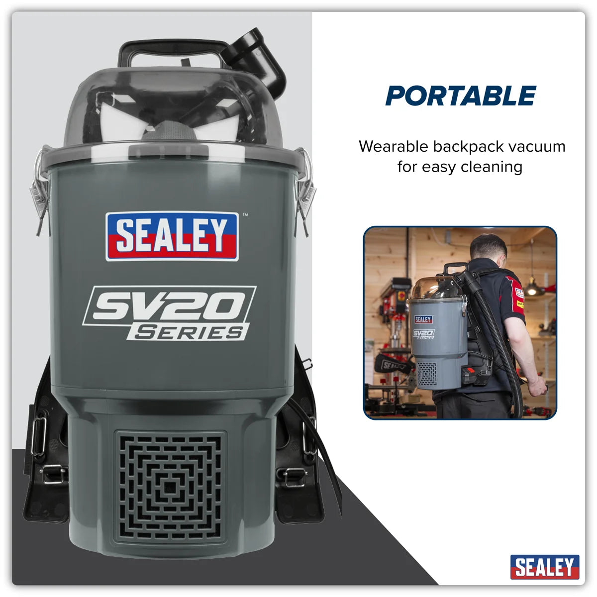 Sealey SV20 Series Backpack Vacuum Cleaner 40V - Body Only