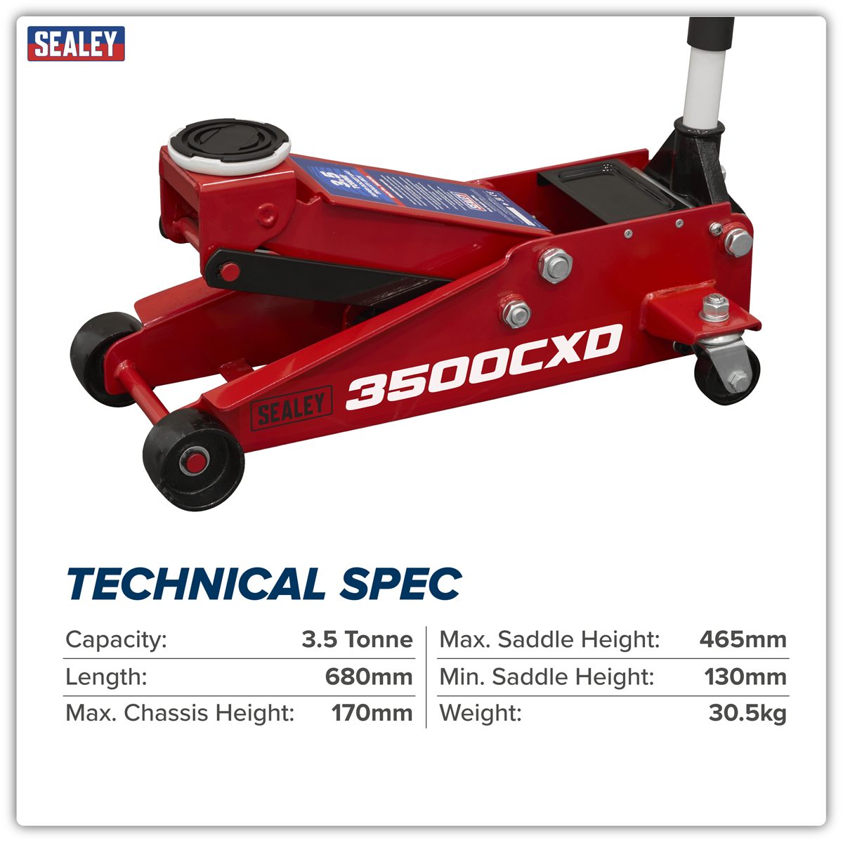Sealey Trolley Jack 3.5 Tonne Model 3500CXD