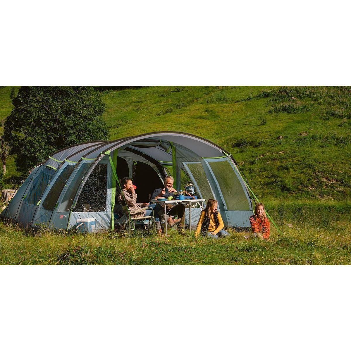 Coleman Tunnel Tent Meadowood 6L 6 Person Black Out Bedrooms Grey Camping Garden
