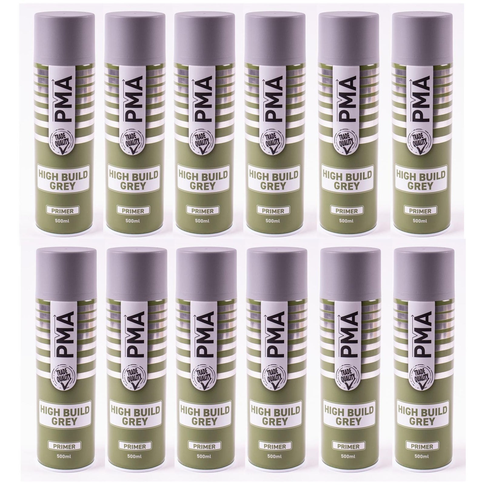 12x High Build Primer - 500ml Spray On Paint - Autotek Grey Aerosol High Coverage
