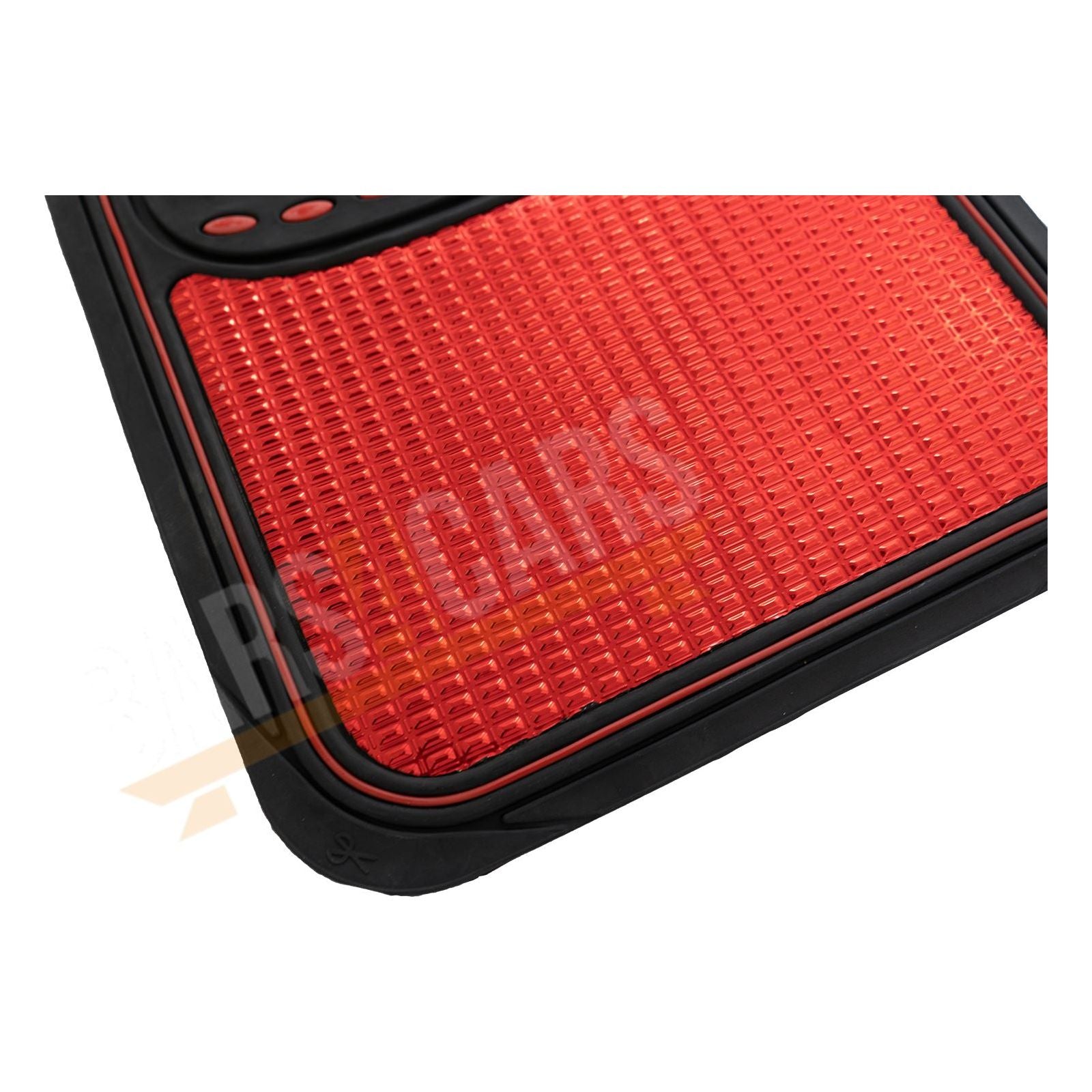 Shiney Red Metallic Checker Style Car Heavy Duty Black Rubber Set of 4 Mats Set