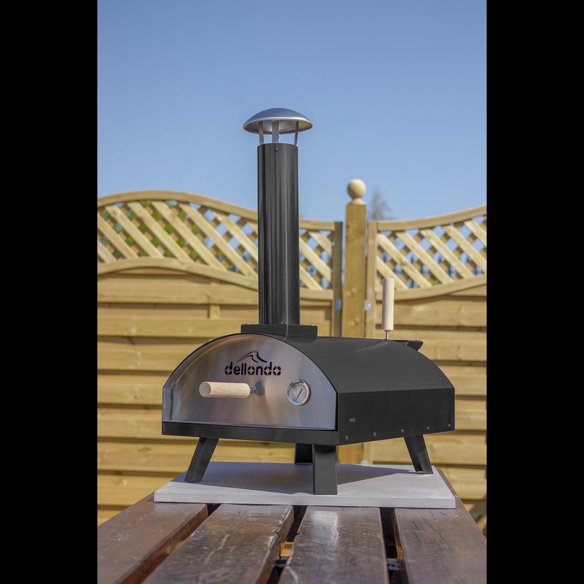 Dellonda Portable Wood-Fired 14" Pizza Oven and Smoking Oven Black/Stainless Steel